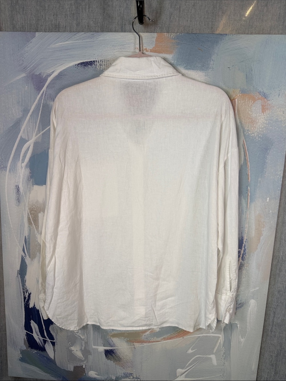 STATESIDE Linen Oversized Button Down Shirt White Long Sleeve Pocket S Coastal - Picture 3 of 8